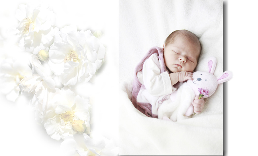 Baby 5 Tage alt schlafend mit Häschen