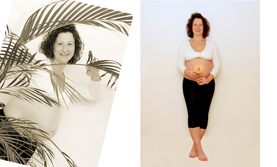 lustige Schwangerschaftsfotos, Bauch mit Rose