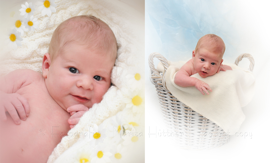 lächelndes Baby - 3 Wochen alt - kleiner Junge