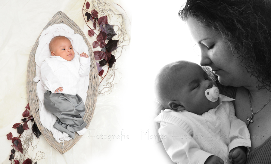 Die Mutter und ihr kleines Baby - Baby in einem Körbchen